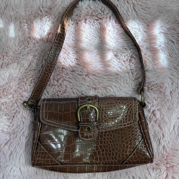 Y2k warm brown croc print shoulder bag - Picture 2 of 7